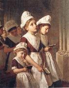 Sophie anderson Foundling Girls in their School Dresses at Prayer in the Chapel oil on canvas
